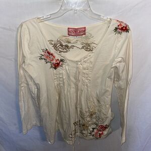 JWLA Women’s Casual Shirt Size Medium Beige Floral Going Out Party Fun